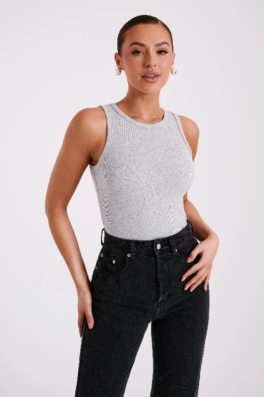 Zanna Ribbed Tank Top - Grey Marle flirty tank top