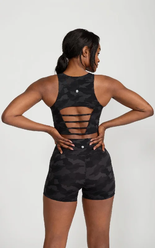Desire Tank in Black Camo white tank top