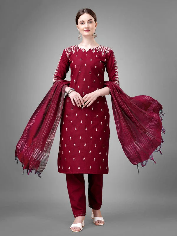 Women's Embroidered Cotton Blend Kurta Pant Dupatta Set - Malishka Export Modern Skinny Pants