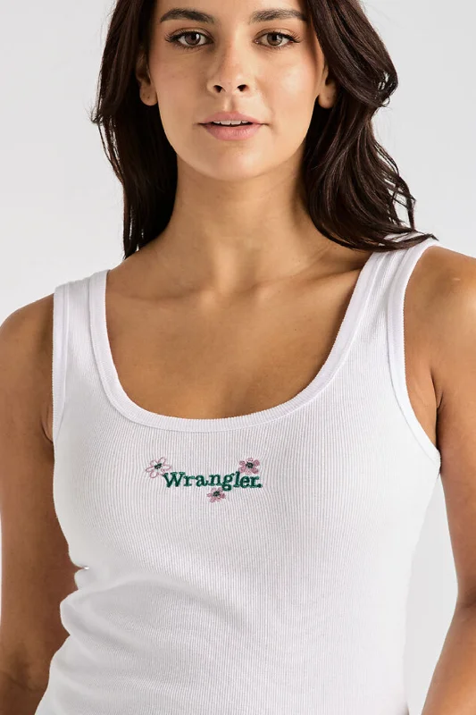 WRANGLER DAISIES MY MATES TANK TEE - OPTIC WHITE high neck tank