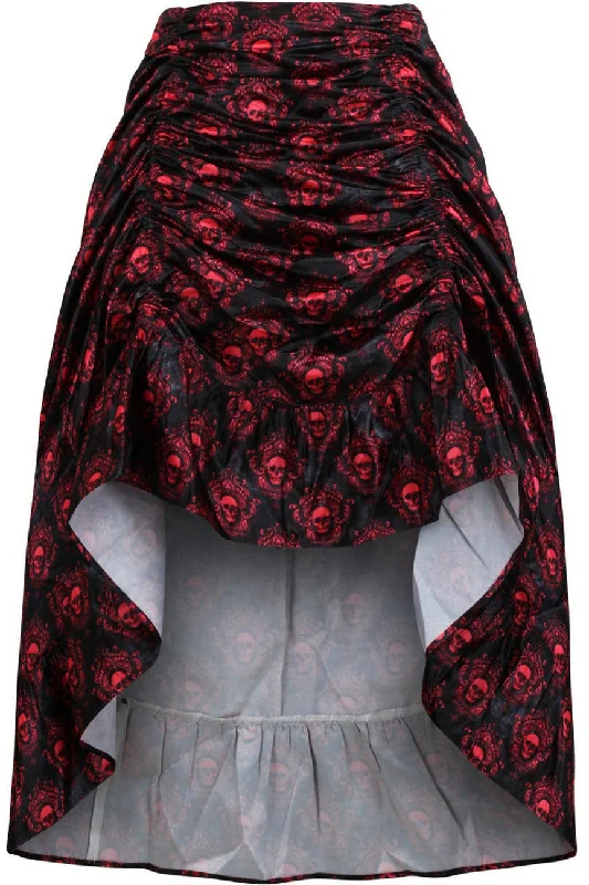 Red & Black Skull Satin Adjustable High Low Skirt corduroy skirt cozy