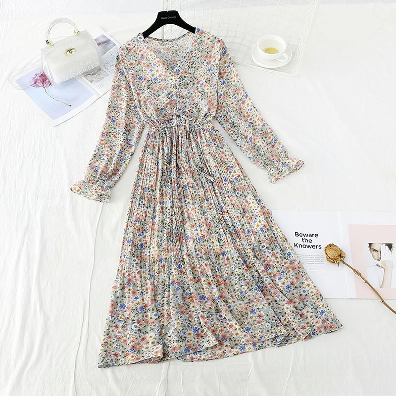 New lace up pleated waist for slim Pleated Chiffon Skirt  4712 casual skirt length