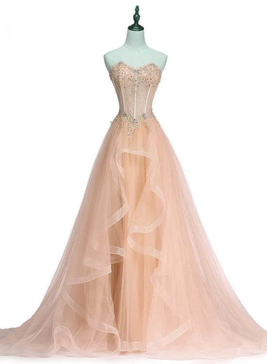 Charming Sweetheart Tulle A-line Lace Applique Party Dress, Beautiful Formal Gown Tunics Polka dots