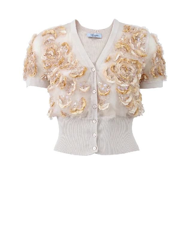 Cropped Embroidered Cardigan Mesh Cardigan Canvas Denim
