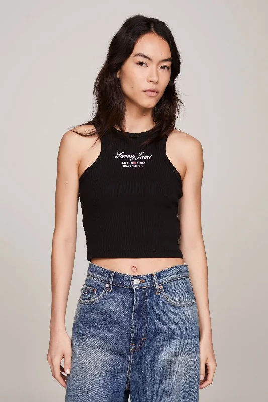 TOMMY JEANS TJW SP CROP ESS LOGO 2 TANK - BLACK layering tank top