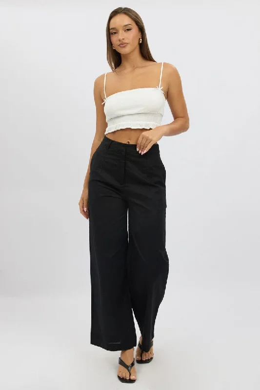 Black Tailored Pants Wide Leg Cozy Lounge Pants