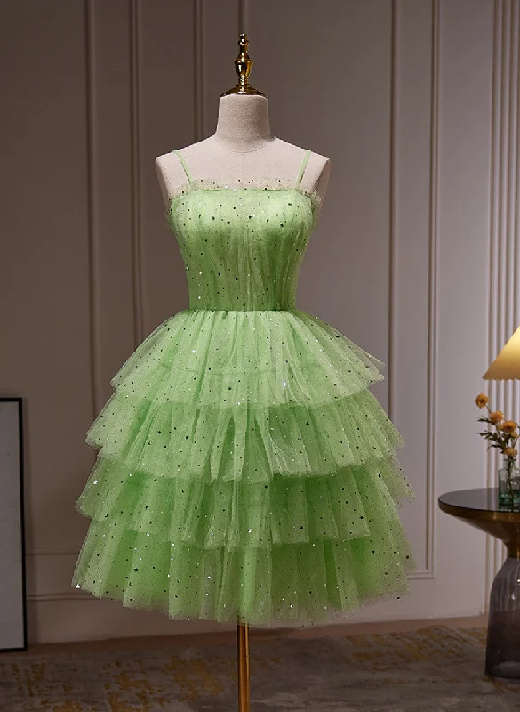 Light Green Tulle Straps Short Party Dress, Light Green Homecoming Dress Formal Dress Tunics Fleece cozy