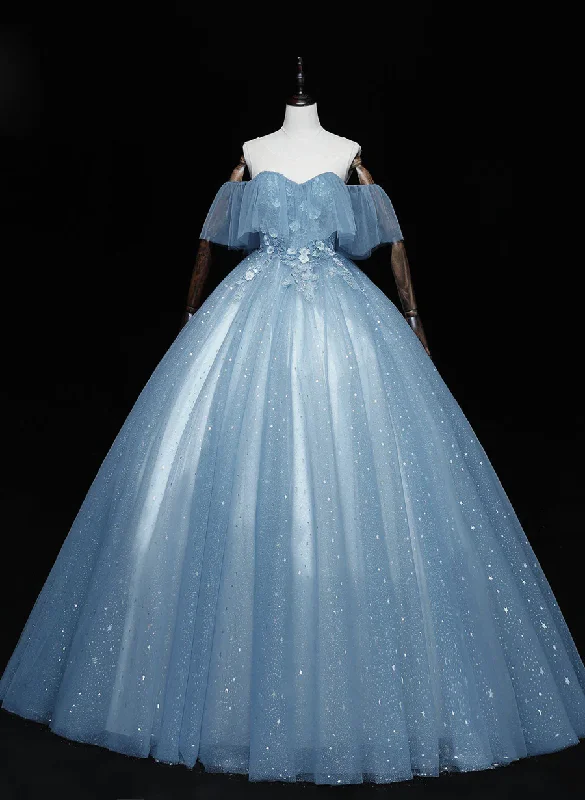 Blue Sweetheart Ball Gown Tulle Off Shoulder Party Dress, Blue Formal Dress Prom Dress Tunics Practical durable