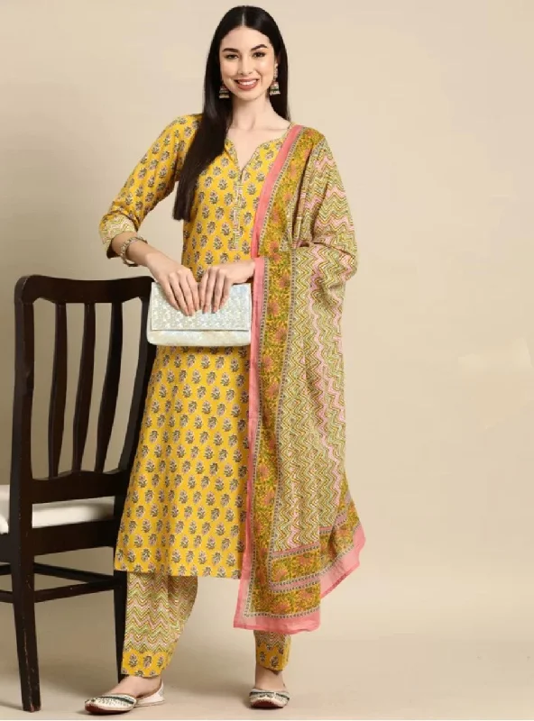 Women's Floral Printed Knee Length Rayon Kurta And Pant Set With Printed Dupatta (K192) - Modestouze Attires Comfortable Denim Leggings