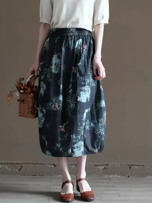 Women Summer Flower A-Shape 100%Cotton Bud Skirt breathable skirt fabric