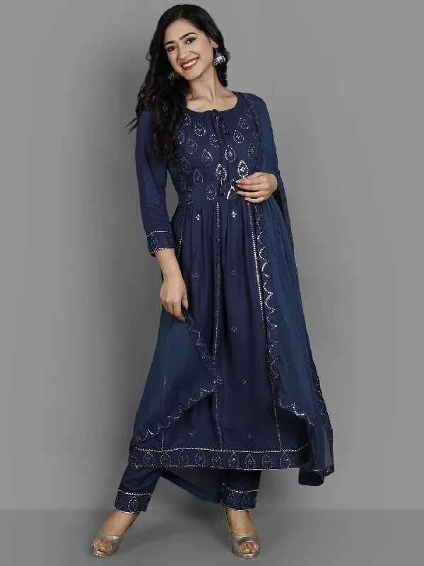 Women's Dark Blue Color Kurta And Pant Set - Ziva Fashion Casual Lounge Pants