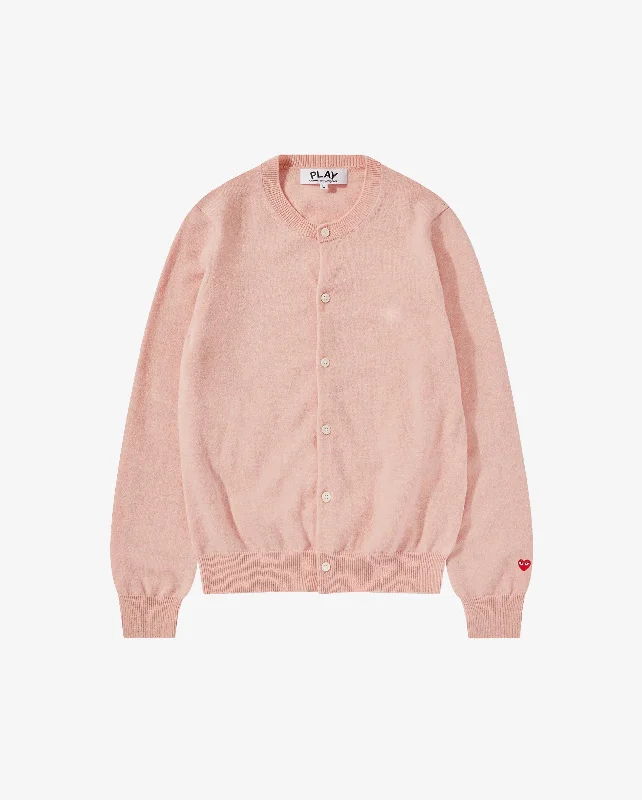 N091 UNISEX SMALL HEART CARDIGAN / LIGHT PINK Crew Neck V-Neck Turtle Neck