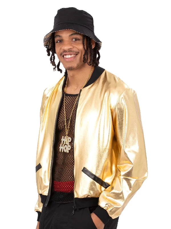 Gold Hip Hop 90's Tracksuit Jacket Cardigan Sweater Pullover
