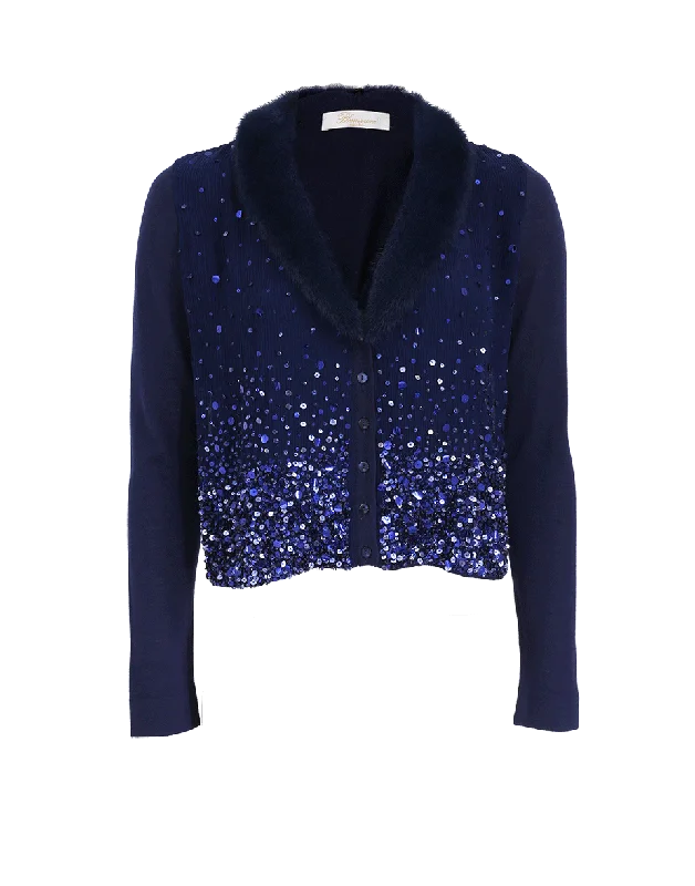 Fur Trim Sequin Cardigan Boxy Cardigan Fitted Cardigan A-Line
