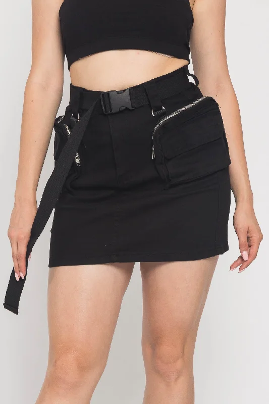 Military Style Utility Pocket Skirt high waist skirt
