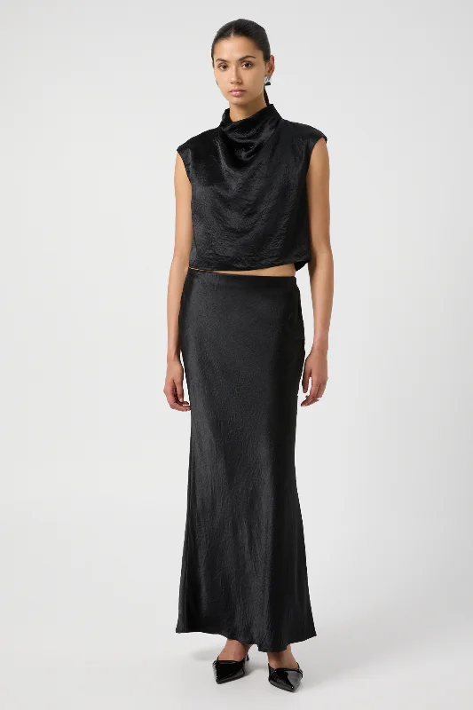 Bias Maxi Skirt - Black cashmere skirt soft