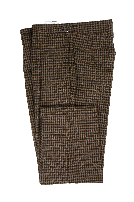 Camel with Navy Check Semi-Wide Leg Wool Marbella Dress Pant by Tiglio Lux Casual Track Pants