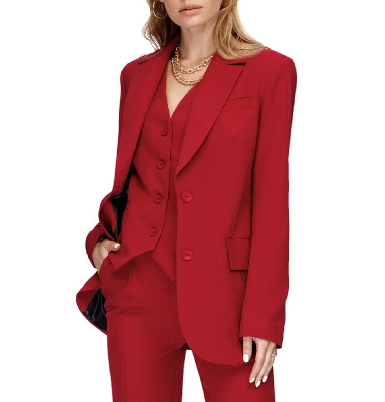 3 Pieces Double Buttons Notch Lapel Women Suit（Blazer+Vest+Pants） Chic Faux Leather Pants