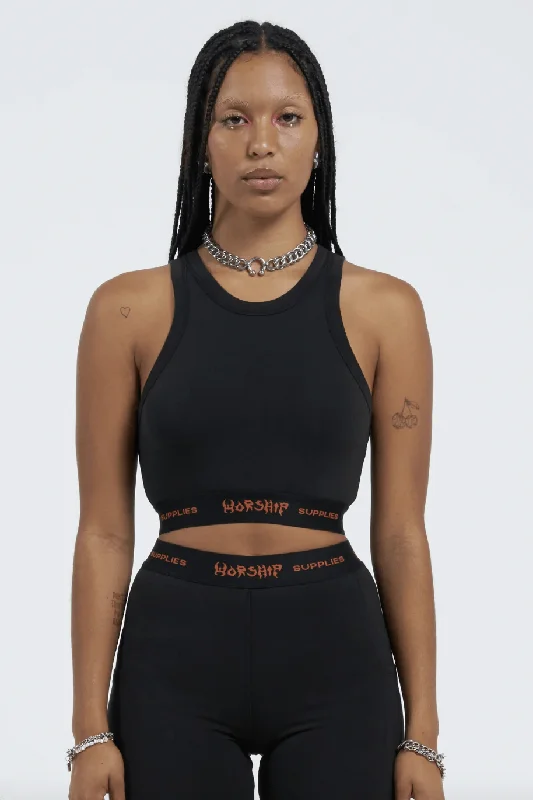 WORSHIP SUPPLIES RAPID CROP TANK - BLACK yoga tank top