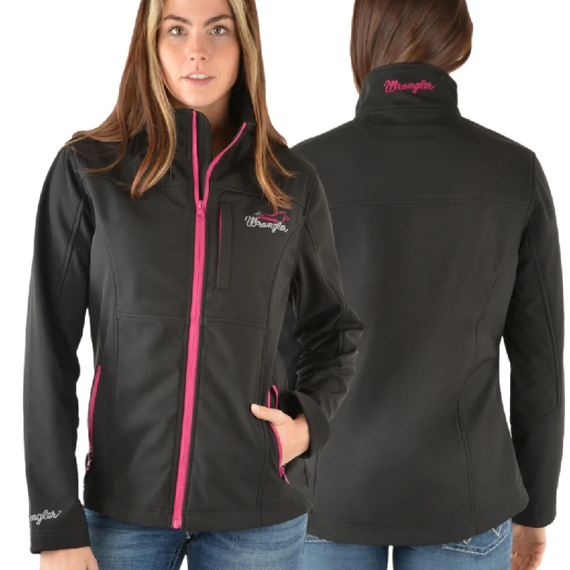 Wrangler Womens Softshell Jacket- BLACK/ PINK Cotton Fabric Linen Fabric Terry Fabric