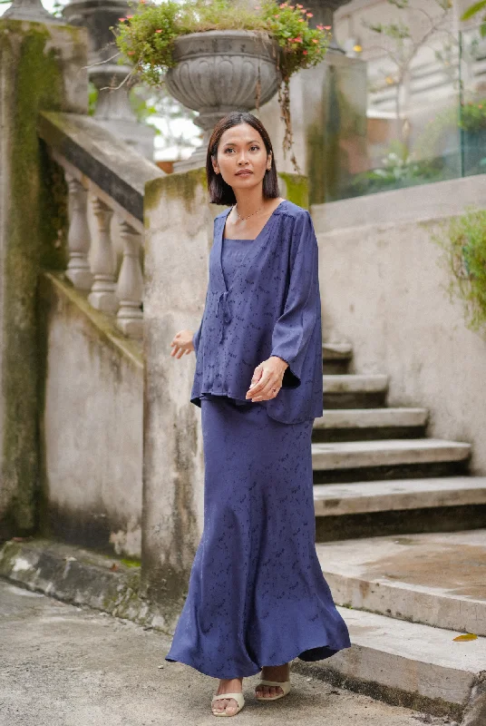 Victoria Jacquard Bias Skirt in Navy tiered skirt playful