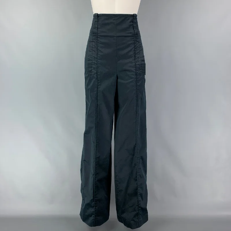 LOUIS VUITTON Size 6 Navy Cotton High Waisted Dress Pants Relaxed Fit Trousers