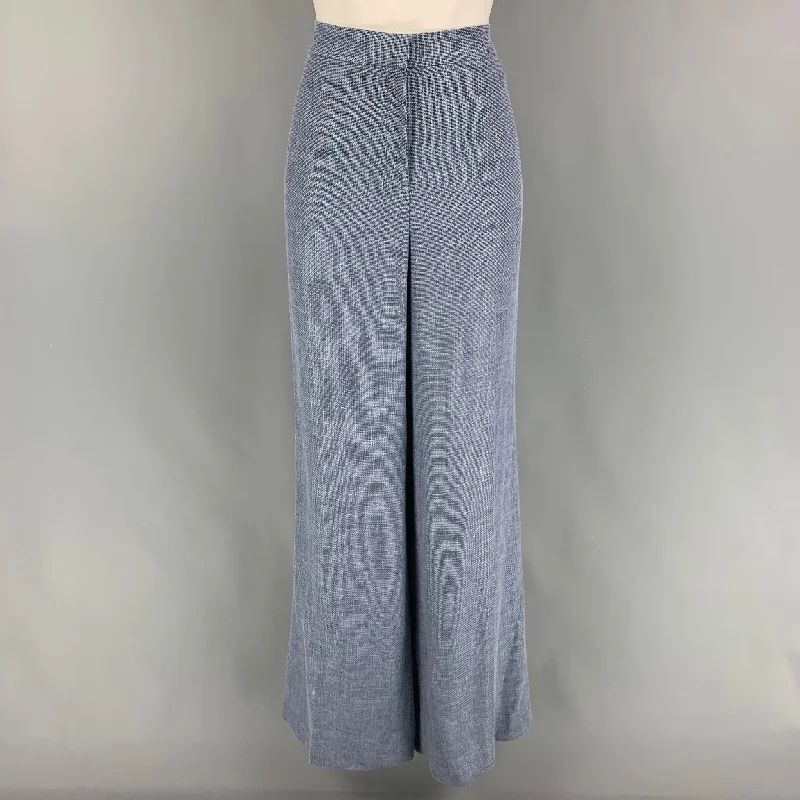 LAFAYETTE 148 Size 10 Blue Linen Wool Textured Wide Leg Dress Pants Relaxed Linen Pants