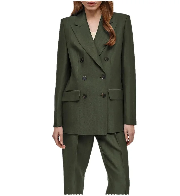 Formal Flat Peak Lapel 2 Pieces Suit Women (Blazer+Pants) Slim Fit Casual Pants