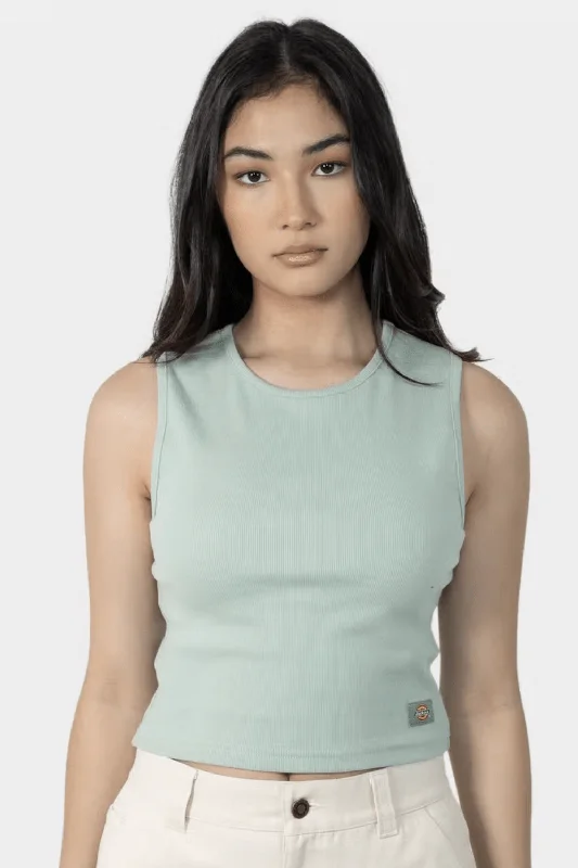 DICKIES ESSENTIAL RIB CROP MUSCLE TANK - JADE stretchy tank top