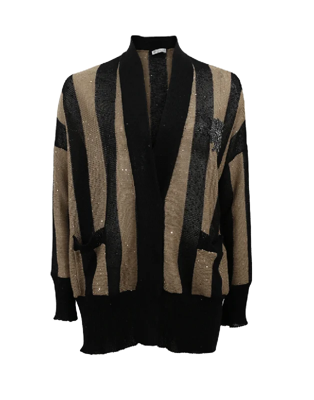 Striped Cardigan Fleece Cardigan Nylon Polyester