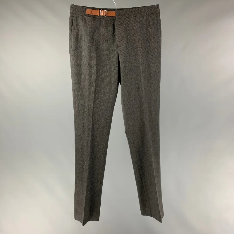 RALPH LAUREN BLACK LABEL Size 10 Grey Wool &  Elastane Dress Pants Relaxed Linen Pants