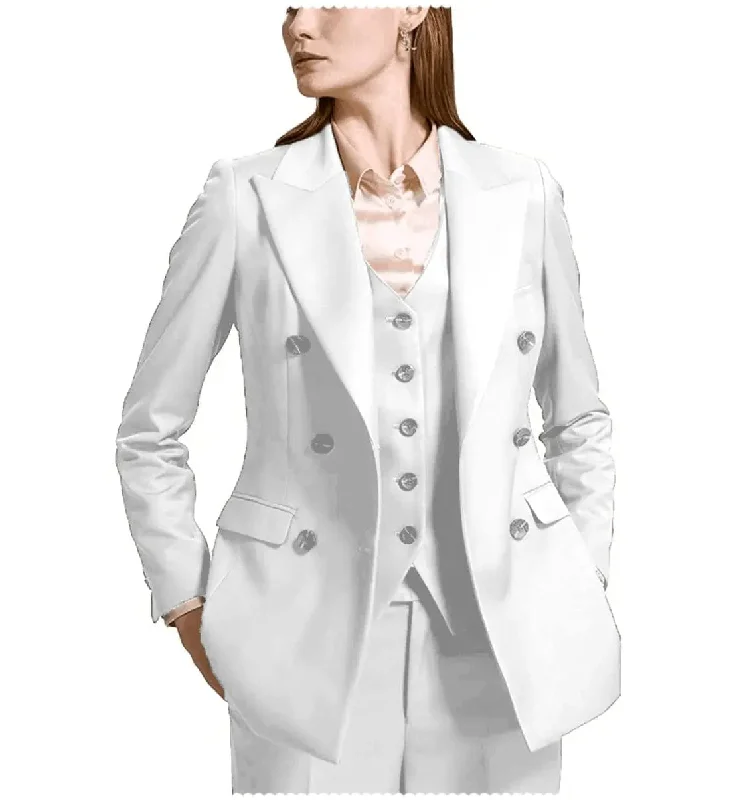 Fashion Flat Peak Lapel 3 Pieces Women Suit (Blazer+vest+Pants) Relaxed Fit Trousers