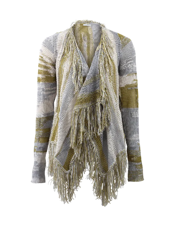 Fringe Draped Cardigan Solid Print Embellished