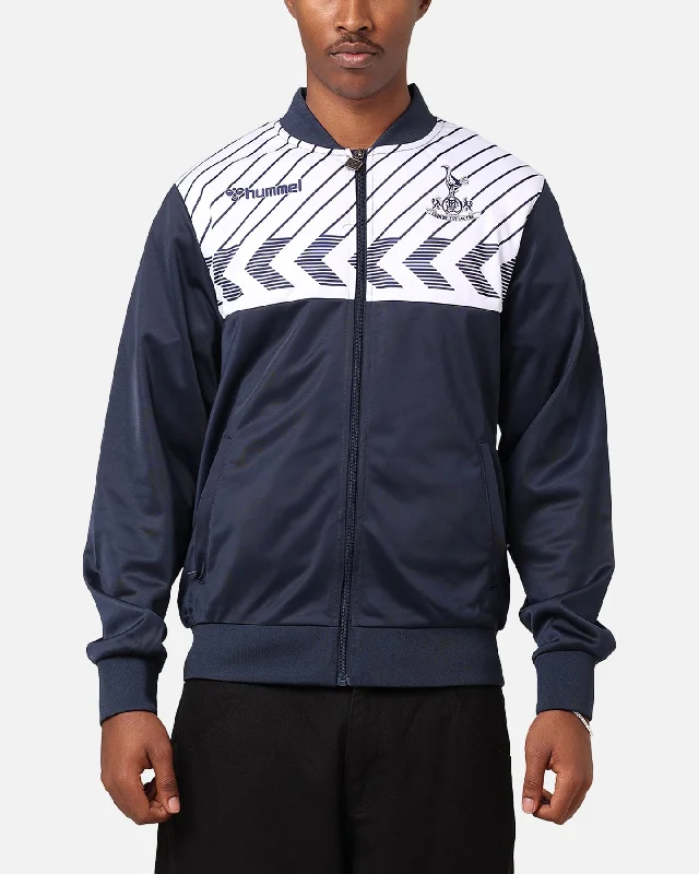 Hummel Tottenham Hotspurs 1986 Retro Jacket Navy Denim Fabric Leather Fabric Suede Fabric Hummel Tottenham Hotspurs 1986 Retro Jacket Navy Denim Fabric Leather Fabric Suede Fabric