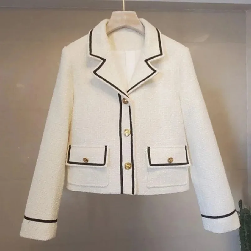 Flap Pocket Button Short Tweed Jacket Women Jersey Jacket Tulle Jacket Batik Jacket