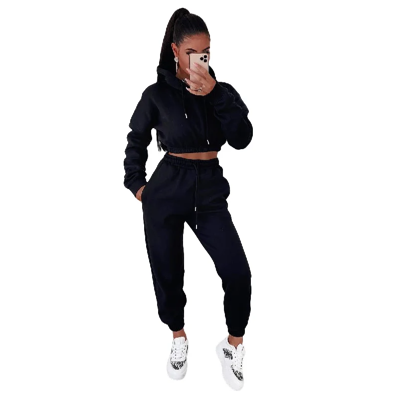 Women Fashion Casual Athleisure Solid Color Hoodie And Pants Sports Set Fashionable Sporty Pants