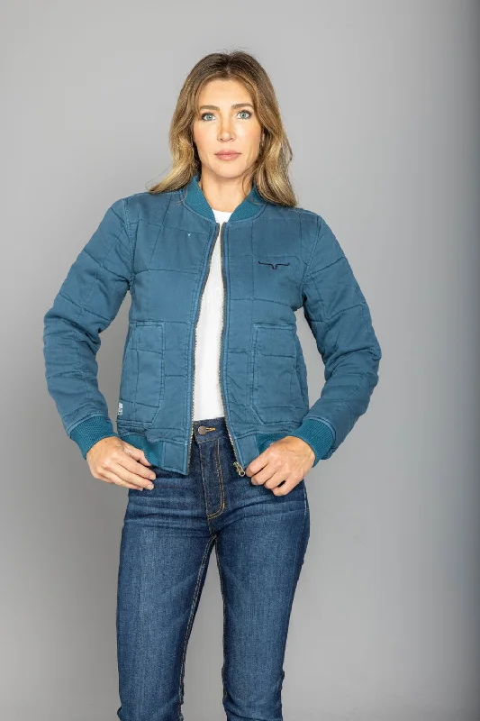 Kimes Ranch Womens Bronc Bomber Dark Blue 100% Cotton Cotton Jacket A-Line Jacket Boat Neck Shawl Collar
