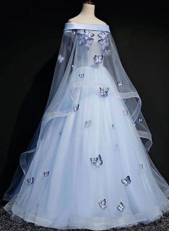 Beautiful Light Blue Ball Gown Lace-up Party Dress, Blue Prom Dress Tunics Trousers formal