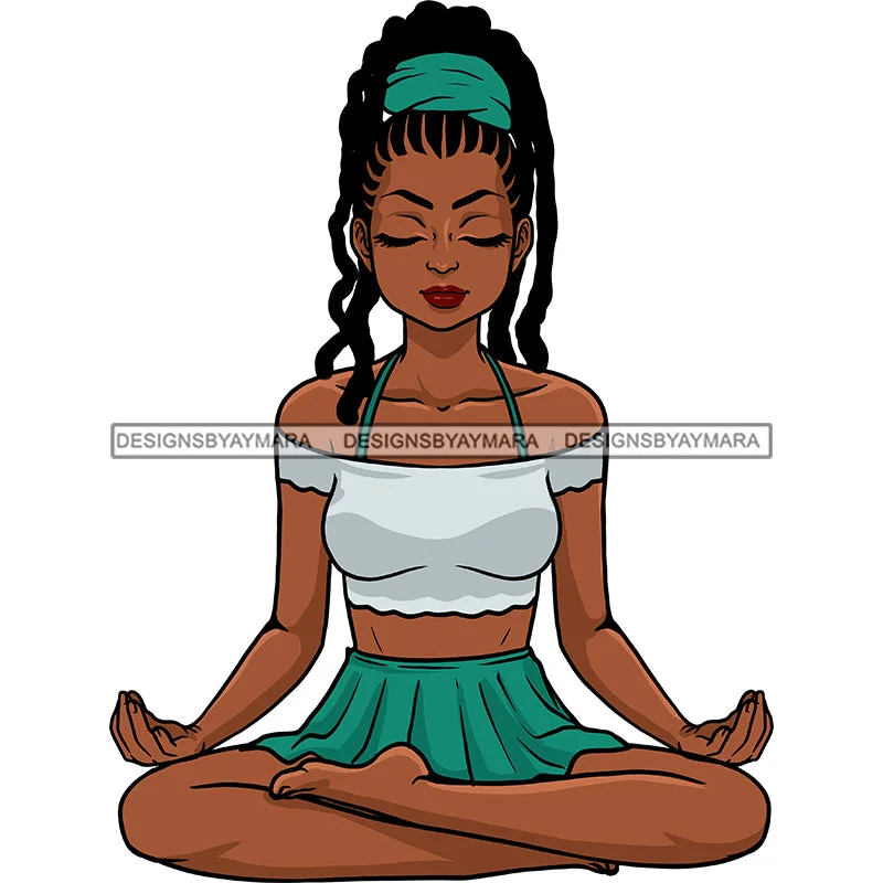 Black Woman Dreads Dreadlocs Yoga Teal Turquoise Headband Skirt No Shoes Relax Legs Crossed Eyes Closed Hands Open Exercise Clipart Graphic  Skillz JPG PNG  Clipart Cricut Silhouette Cut Cutting silk skirt sleek