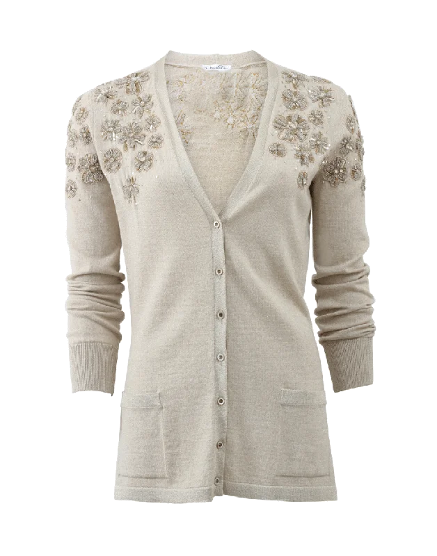 Beaded Cardigan Zippered Front Buttoned Front Snap Front
