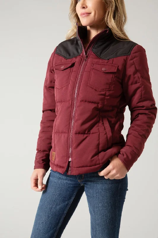Kimes Ranch Womens Wyldfire Dark Wine 100% Polyester Insulated Jacket Ribbed Jacket Pleated Jacket Ruffled Jacket