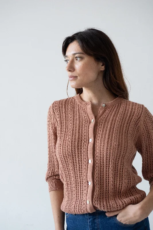 Bibi Openwork Oversize Cardigan Pink Rayon Fabric Velvet Fabric Corduroy Fabric