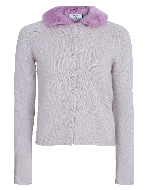 Cardigan With Fur Collar Herringbone Houndstooth Plaid
