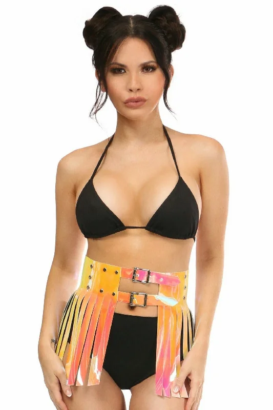 Yellow/Pink Holo Fringe Skirt maxi skirt elegant