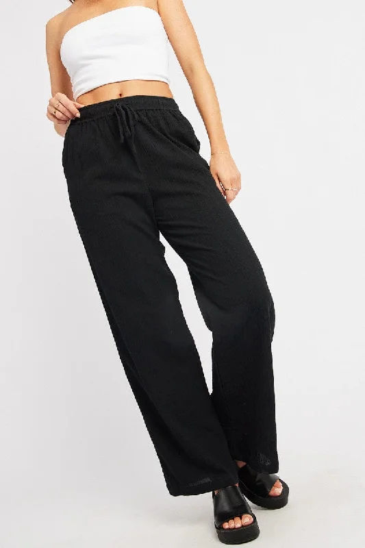Black Wide Leg Pants High Rise Modern Bootcut Pants