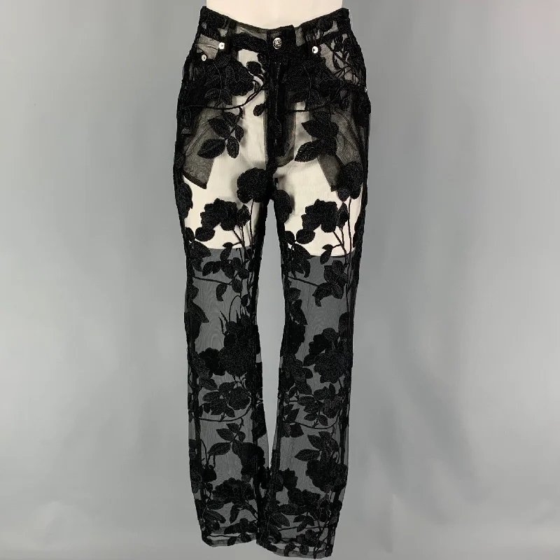 ADAM SELMAN Size 2 Black Lace Dress Pants Relaxed Casual Leggings