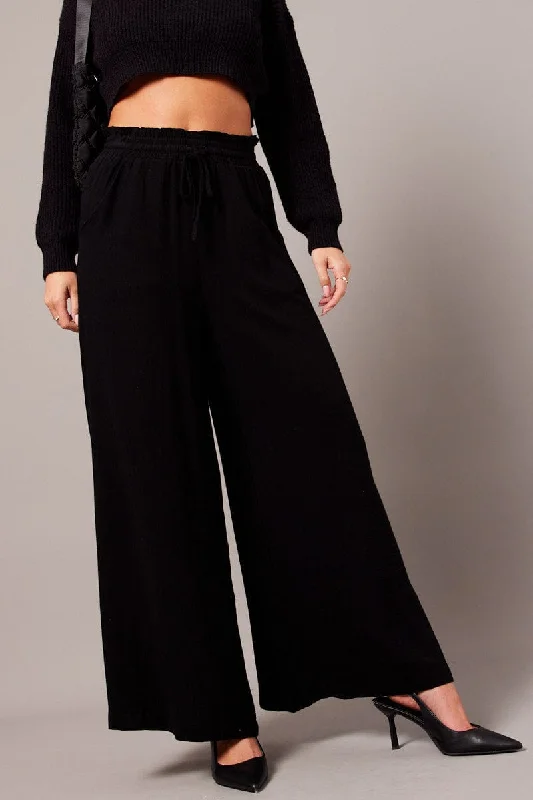 Black Wide Leg Pants High Rise Casual Yoga Pants