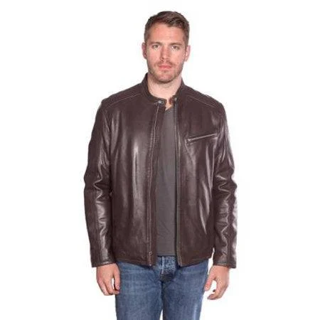 Christian NY Men's Stanton Leather Moto Jacket Welt Pockets Slit Pockets Flap Pockets Christian NY Men's Stanton Leather Moto Jacket Welt Pockets Slit Pockets Flap Pockets