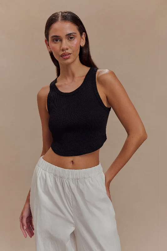 Morgana Ribbed Tank Top - Black fitted tank top