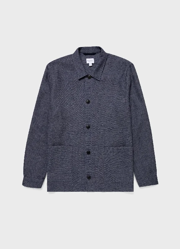 Men's Cotton Linen Twill Twin Pocket Jacket in Denim Blue Lace Jacket Ribbed Jacket Sequined Jacket